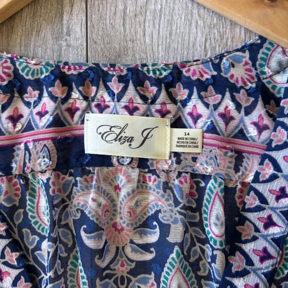 Eliza J Boho Maxi Cover-Up Dress with Paisley Print Size 14 Sheer Casual Beach - Picture 5 of 16